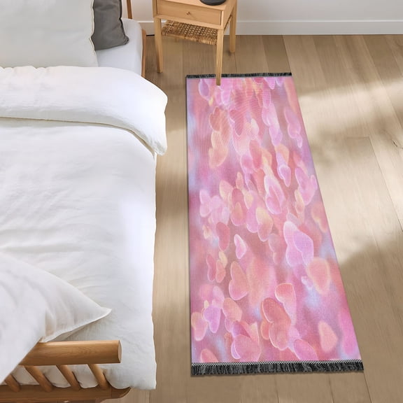 Bedroom Rug Bedroom Long Carpet Indoor Non-Slip Durable Carpet Floor Mat Runner Rug Bedroom Hallway Carpet Machine Washable Floating Pink Heart