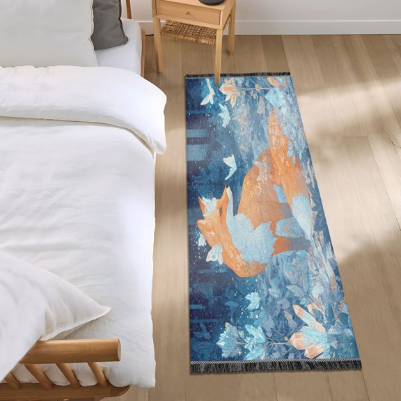 Bedroom Rug Bedroom Long Carpet Indoor Non-Slip Durable Carpet Floor Mat Runner Rug Bedroom Hallway Carpet Machine Washable Fox Beautiful