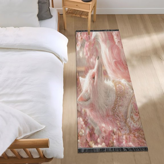 Bedroom Rug Bedroom Long Carpet Indoor Non-Slip Durable Carpet Floor Mat Runner Rug Bedroom Hallway Carpet Machine Washable Fox with Peach Blossom
