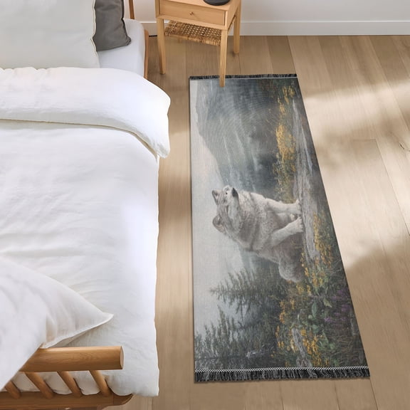 Bedroom Rug Bedroom Long Carpet Indoor Non-Slip Durable Carpet Floor Mat Runner Rug Bedroom Hallway Carpet Machine Washable Gray Wolf