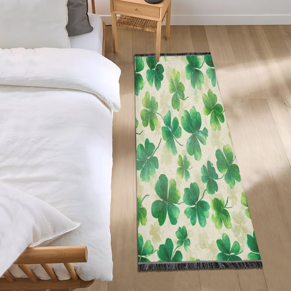 Bedroom Rug Bedroom Long Carpet Indoor Non-Slip Durable Carpet Floor Mat Runner Rug Bedroom Hallway Carpet Machine Washable Green Four Leaf Clover