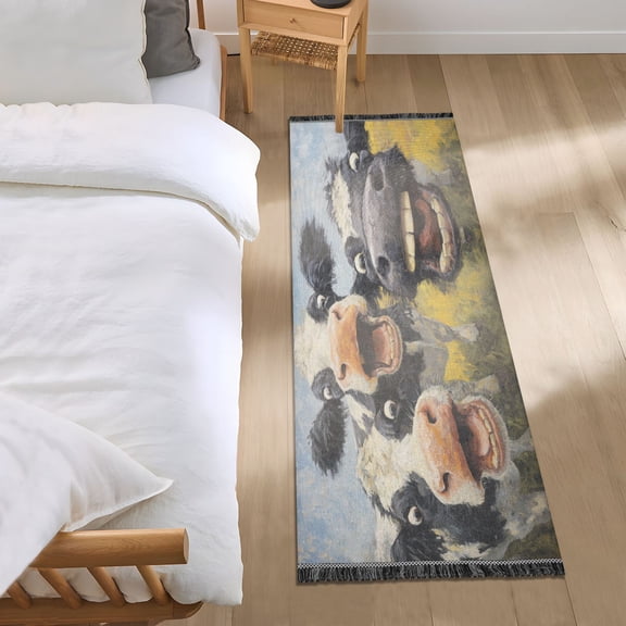 Bedroom Rug Bedroom Long Carpet Indoor Non-Slip Durable Carpet Floor Mat Runner Rug Bedroom Hallway Carpet Machine Washable Laughing Cows