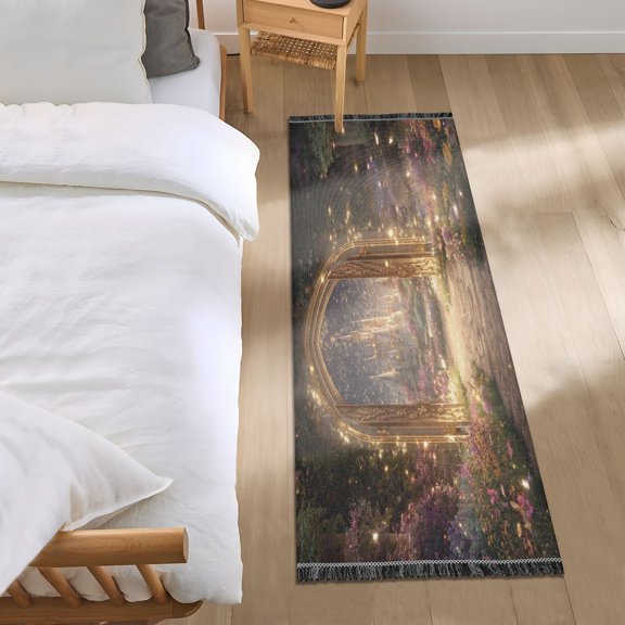 Bedroom Rug Bedroom Long Carpet Indoor Non-Slip Durable Carpet Floor Mat Runner Rug Bedroom Hallway Carpet Machine Washable Magic Gate Enchanted Garden