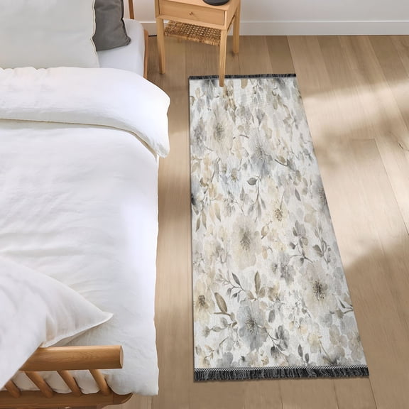 Bedroom Rug Bedroom Long Carpet Indoor Non-Slip Durable Carpet Floor Mat Runner Rug Bedroom Hallway Carpet Machine Washable Muted Gray Flowers Bouquet
