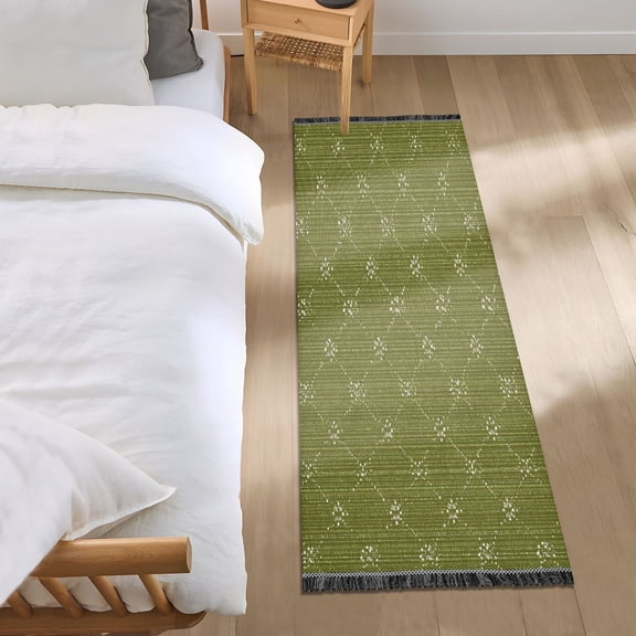 Bedroom Rug Bedroom Long Carpet Indoor Non-Slip Durable Carpet Floor Mat Runner Rug Bedroom Hallway Carpet Machine Washable Olive Green Dotted Lines