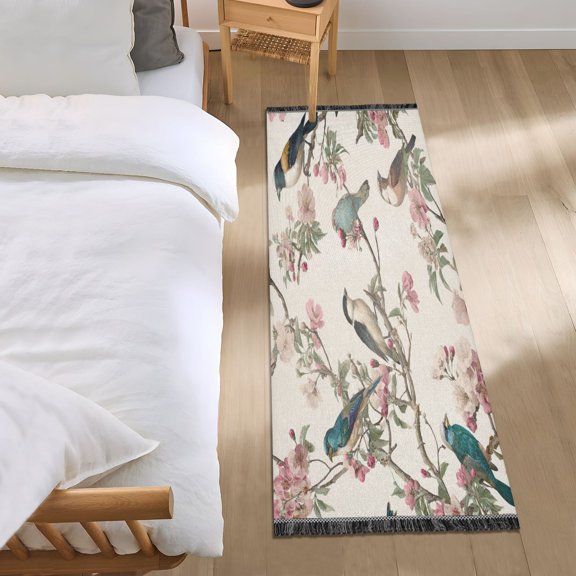 Bedroom Rug Bedroom Long Carpet Indoor Non-Slip Durable Carpet Floor Mat Runner Rug Bedroom Hallway Carpet Machine Washable Perched Birds Pattern