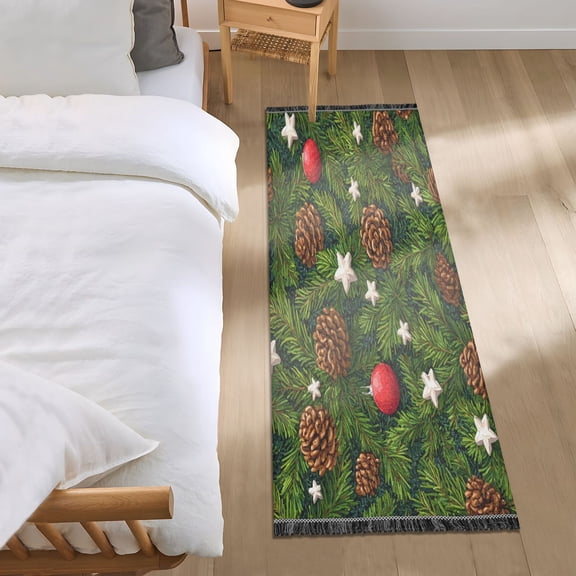 Bedroom Rug Bedroom Long Carpet Indoor Non-Slip Durable Carpet Floor Mat Runner Rug Bedroom Hallway Carpet Machine Washable Pinecone Christmas