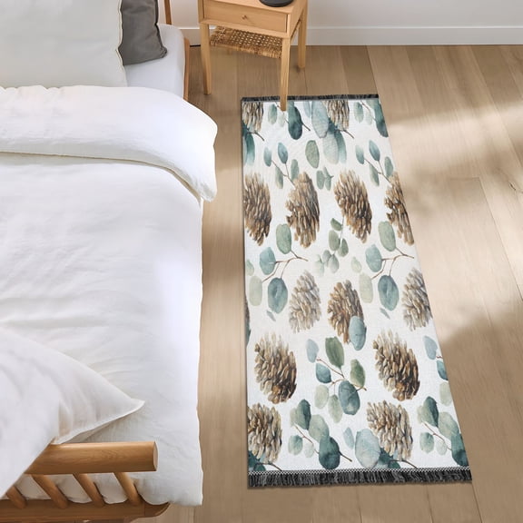 Bedroom Rug Bedroom Long Carpet Indoor Non-Slip Durable Carpet Floor Mat Runner Rug Bedroom Hallway Carpet Machine Washable Pinecone Pattern
