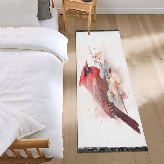 Bedroom Rug Bedroom Long Carpet Indoor Non-Slip Durable Carpet Floor Mat Runner Rug Bedroom Hallway Carpet Machine Washable Red Bird Pattern