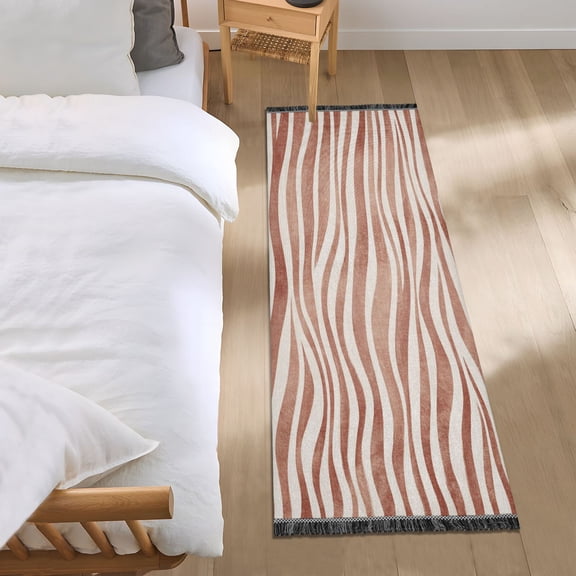 Bedroom Rug Bedroom Long Carpet Indoor Non-Slip Durable Carpet Floor Mat Runner Rug Bedroom Hallway Carpet Machine Washable Sand Dunes Earthy Stripes