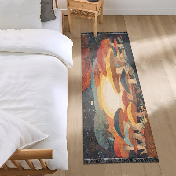 Bedroom Rug Bedroom Long Carpet Indoor Non-Slip Durable Carpet Floor Mat Runner Rug Bedroom Hallway Carpet Machine Washable Whimsical Mushroom Night