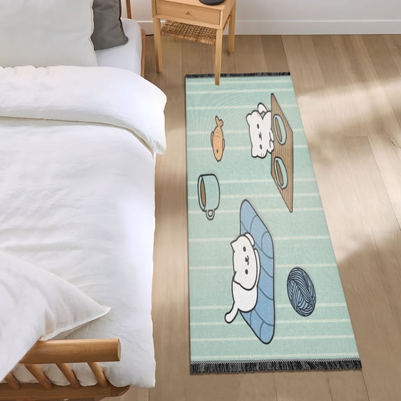 Bedroom Rug Bedroom Long Carpet Indoor Non-Slip Durable Carpet Floor Mat Runner Rug Bedroom Hallway Carpet Machine Washable White Cats