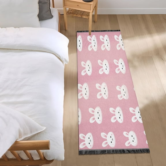 Bedroom Rug Bedroom Long Carpet Indoor Non-Slip Durable Carpet Floor Mat Runner Rug Bedroom Hallway Carpet Machine Washable White Rabbits
