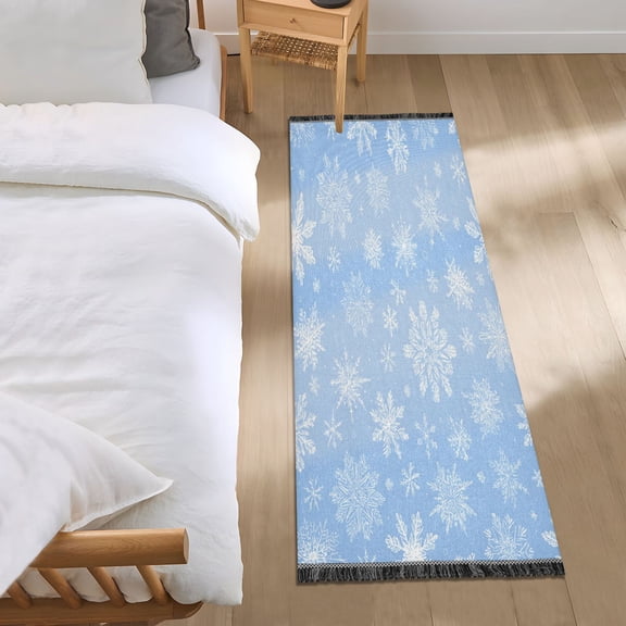 Bedroom Rug Bedroom Long Carpet Indoor Non-Slip Durable Carpet Floor Mat Runner Rug Bedroom Hallway Carpet Machine Washable White Snowflakes