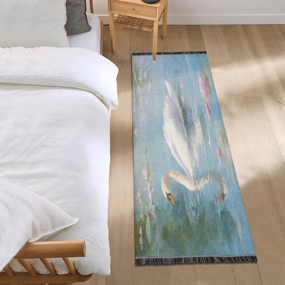 Bedroom Rug Bedroom Long Carpet Indoor Non-Slip Durable Carpet Floor Mat Runner Rug Bedroom Hallway Carpet Machine Washable White Swan Gliding