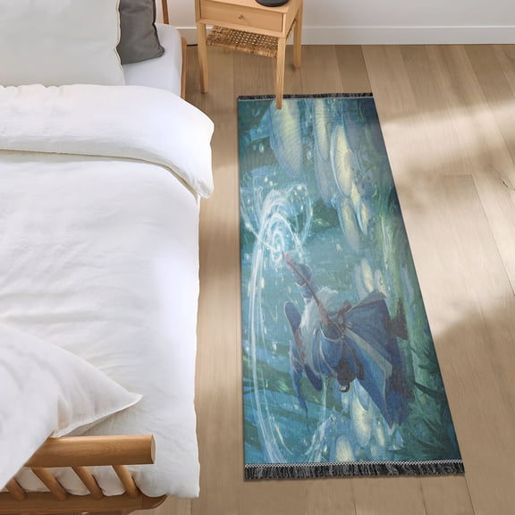 Bedroom Rug Bedroom Long Carpet Indoor Non-Slip Durable Carpet Floor Mat Runner Rug Bedroom Hallway Carpet Machine Washable Wizard Casting Forest Magic