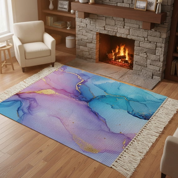Bedroom Rug Carpet 3'x 5', Blue Purple Ombre Washable Floor Carpet with ...