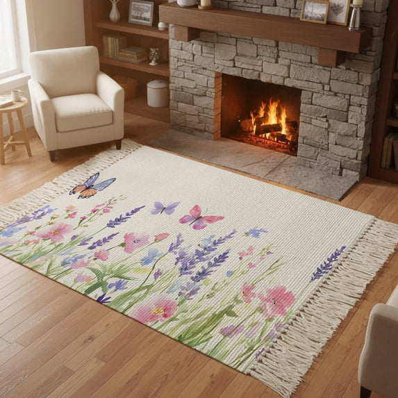 Bedroom Rug Carpet 3'x 5', Flowers Butterflies Washable Floor Carpet ...