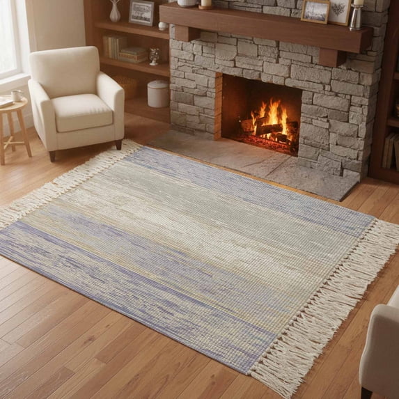 Bedroom Rug Carpet 3'x 5', Purple Grey Washable Floor Carpet with Tassels, Farmhouse Gray Barn Wooden Vintage Striped Elegant Soft Floor Rug Mat for Patio, Balcony, Laundry, Room Decor