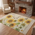 thumbnail image 1 of Bedroom Rug Carpet 3'x 5', Sunflower Farmhouse Washable Floor Carpet with Tassels, Spring Summer Retro Floral Butterflies Elegant Soft Floor Rug Mat for Patio, Balcony, Laundry, Room Decor, 1 of 9