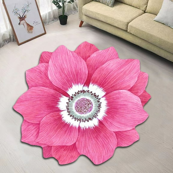 Bedroom Rug Round Carpet Trendy Flower Shaped Rug Non Slip Soft Floor Mat Cute Cozy Bath Mat for Indoor Living Room Bathroom Kitchen(15.7*15.7inch)