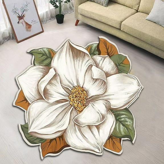 Bedroom Rug Round Carpet Trendy Flower Shaped Rug Non Slip Soft Floor Mat Cute Cozy Bath Mat for Indoor Living Room Bathroom Kitchen(15.7*15.7inch)