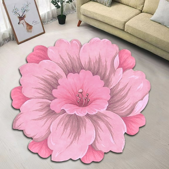 Bedroom Rug Round Carpet Trendy Flower Shaped Rug Non Slip Soft Floor Mat Cute Cozy Bath Mat for Indoor Living Room Bathroom Kitchen(15.7*15.7inch)