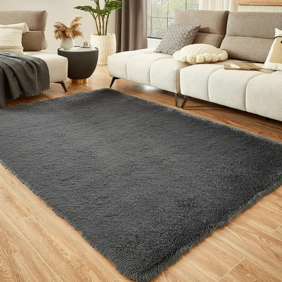 Bedroom Rugs 6x9, Dark Grey Shag Area Rug, Ultra Soft Fluffy Furry Carpet for Bedroom, Non-Slip Indoor Floor Carpets for Kids Boys Girls Dorm, Nursery, Home Decor Aesthetic