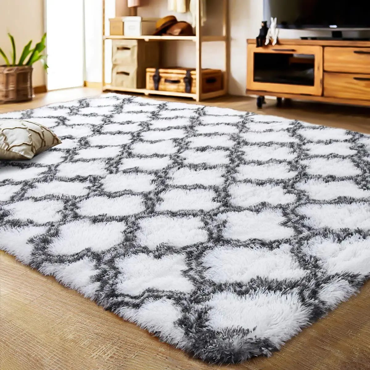 Luxury Wool Bedroom Rugs, Modern Indoor Plush, Geometric Rugs for ...