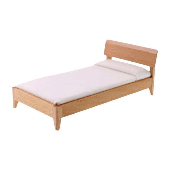 Bedroom Scene Bed 1/12 Scale House Wooden Furniture Natural Single Bed with Simple Frame for House Room Layout Decor and Shelf Display