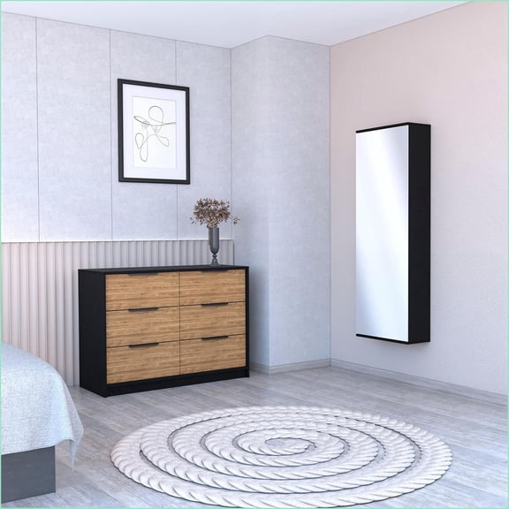 Bedroom Set, 2-Piece Modern Dark Brown/Tan Brown with Wall-Mounted Shoe Rack & Dresser | Engineered Wood | Multicolor