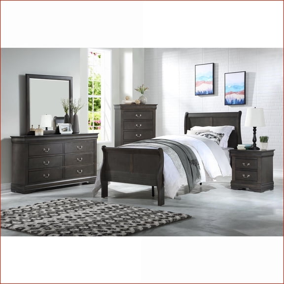 Bedroom Set, 4-Piece Eastern King Louis Philippe Dark Gray | Sleigh Beds | Double Dressers