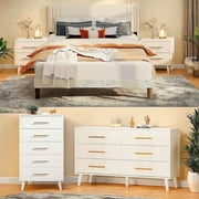 Bedroom Set - Lofka Full Bedroom Furniture Set Includes Full Size Bed Frame, Nightstands of Two, 5-Drawe Dresser and 6-Drawer Dresser, White, Modern Furniture for Warm Home Decor