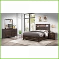 thumbnail image 1 of Bedroom Set, Kenzo Modern Queen 4PC with Storage, LED Headboard, Bluetooth - Walnut Brown | Bookcase Beds | Double Dressers, 1 of 17