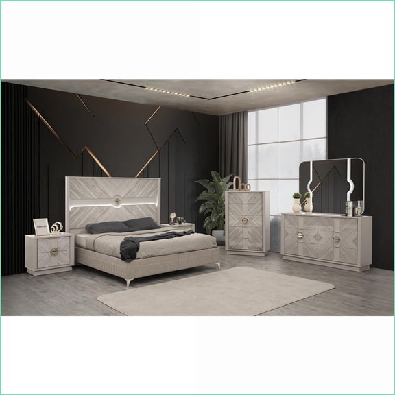Bedroom Set Queen 5 Pc Traditional with Hydraulic Storage & Soft-Closing Drawers | Beige Wood | Wood | Standard Beds
