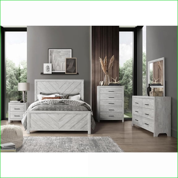 Bedroom Set, Queen 5-Piece Modern Natural Wood with Storage | Wood | Standard Beds
