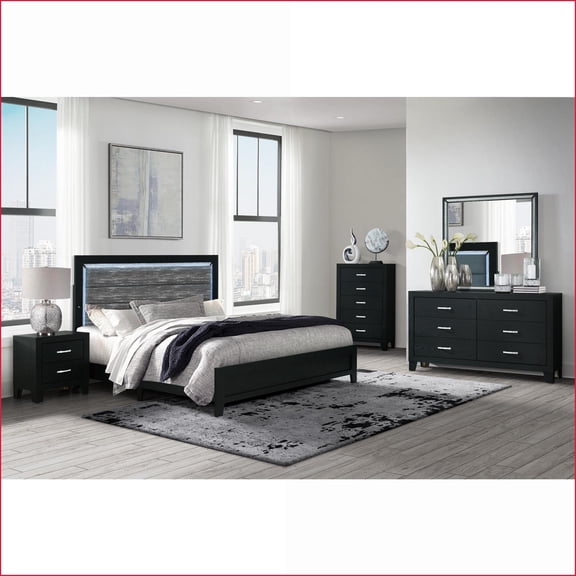 Bedroom Set for Organization, 2-Piece 4-Drawer Dresser + Nightstand | Black | Particle Board