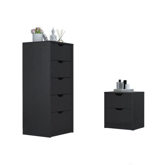 Bedroom Sets Raymer 2 Piece Bedroom Set, Nightstand + Dresser, Black,Bedroom Furniture Sets