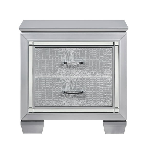 Bedroom Silver Nightstand With 2 Drawers And Faux Alligator Exceptionalness Color