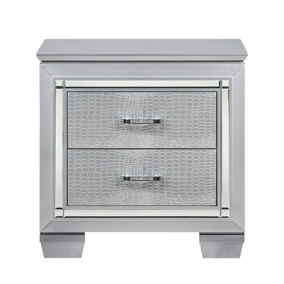 Bedroom Silver Nightstand With 2 Drawers And Faux Alligator Exceptionalness Color