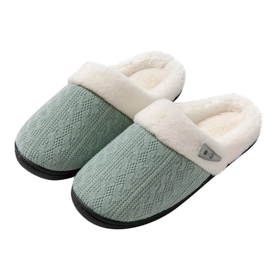 Bedroom Slippers Women Solid Color Winter Warm Casual Shoes Round Head for Home Wear Shoes for Outdoor Indoor Wear Women's Fuzzy House Slippers Comfortable House Slippers Knitted Shoes
