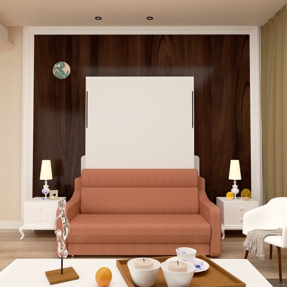 Bedroom Space Saving Bed With - Orange Color, Safe Gas Rods, Easy Assembly For No Wall Expansion Bolts, To Install