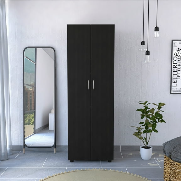 Bedroom Storage Furniture Aurora Armoire, Two Interior Shelves, Rod, Double Door -Black,Storage Solutions for Bedroom