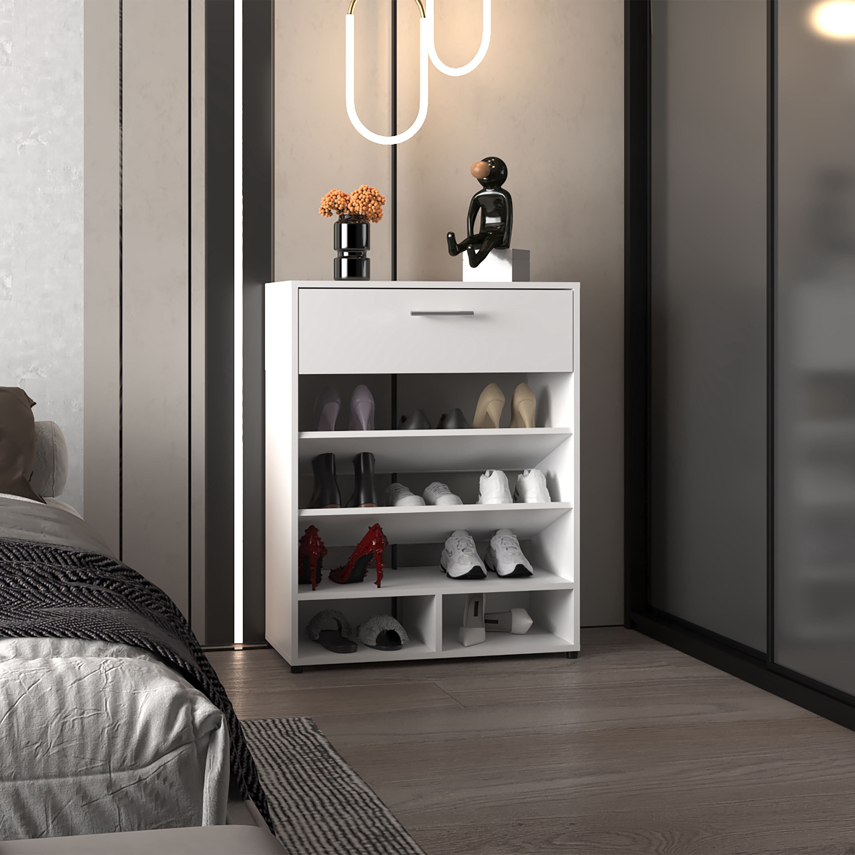 Bedroom Storage Furniture, Shoe Rack, 1 Door, 4 Legs, 5 Shelves ...