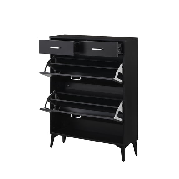 Bedroom Storage Large size Shoe Cabinet,Free Standing Tipping Bucket Shoe Rack Organizer with 2 Flip Drawers&2 Drawer,Modern Tipping Bucket for Entryway,Hallway,Bedroom-black,Bedroom Dressers