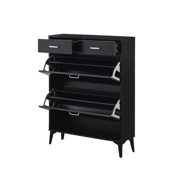 Bedroom Storage Large size Shoe Cabinet,Free Standing Tipping Bucket Shoe Rack Organizer with 2 Flip Drawers&2 Drawer,Modern Tipping Bucket for Entryway,Hallway,Bedroom-black,Bedroom Dressers