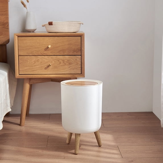 Supahbadd Tall Office Trash Can with Lid, White Bedroom Garbage Bin, ABS and PP Plastic Wastebasket