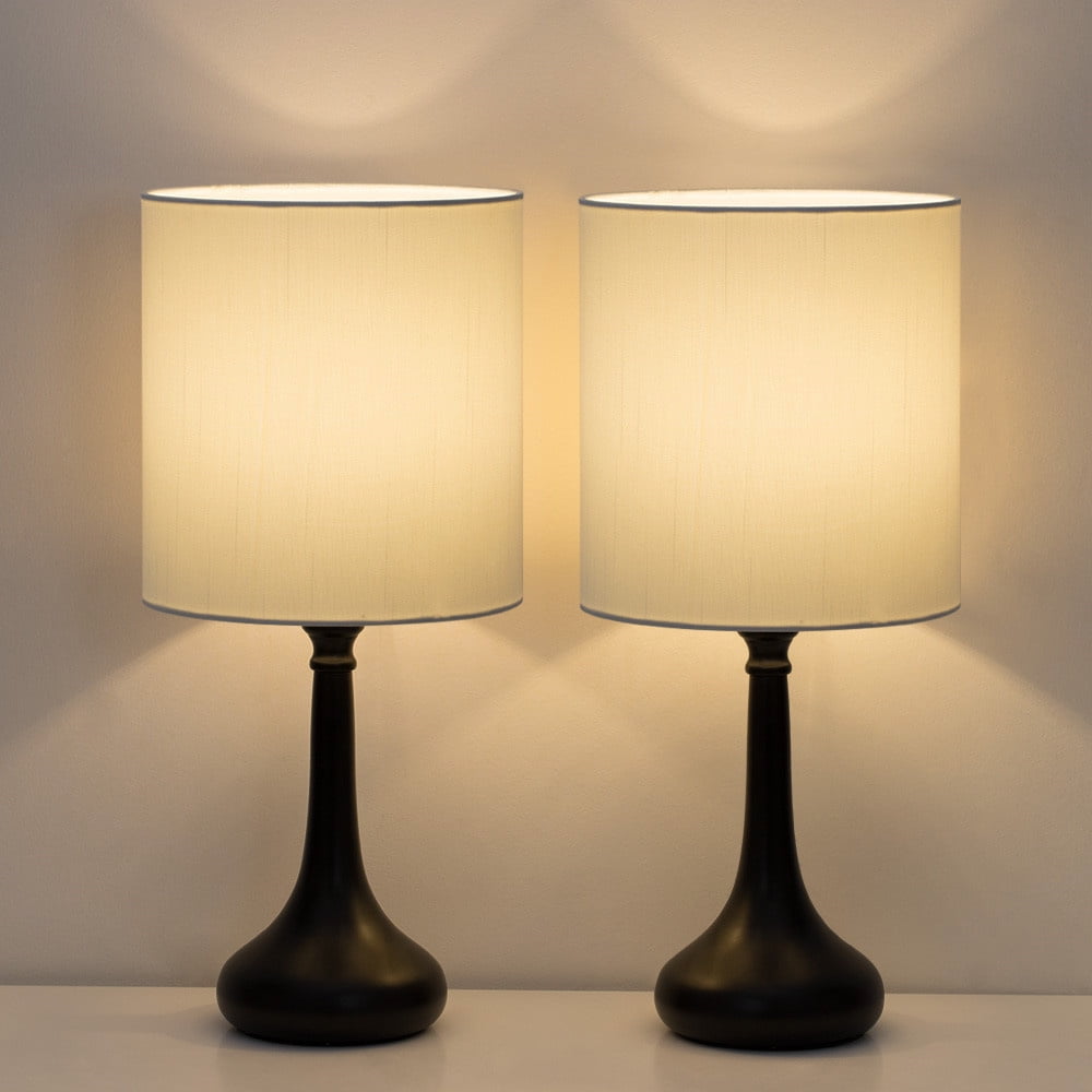 Haitral Modern Bedroom Table Lamp Set, 2-Light, White Shade, Contemporary Decor, 2 Pieces