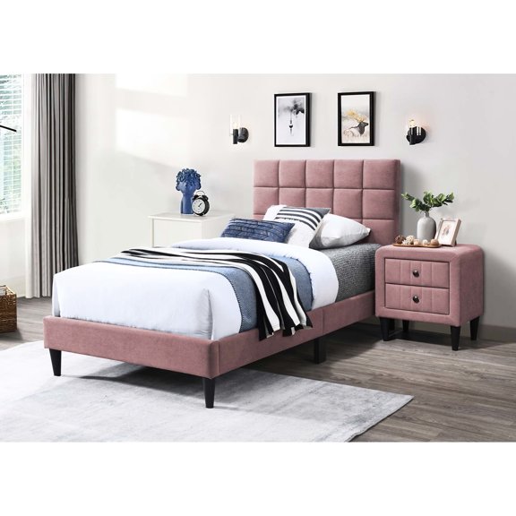 Bedroom Twin Bed In Linen Blend - Adjustable Headboard For A Relaxing Sleep Environment With Optimal Comfort