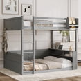 thumbnail image 1 of Euroco Wood Queen over Queen Bunk Bed with Shelves and Cabinets,  Storage Headboard with LED Light and USB Charging, Grey, 1 of 11